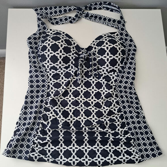 Merona Other - Merona Navy White Patterned Halter Shirred Tankini Swim Top Women's Medium